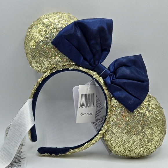Disney Gold Sequin EARidescent Blue Bow 50th Anniversary Minnie Ear Headband